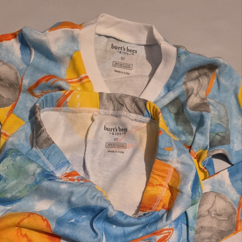 NWT Burt's Bees 2pc Long Sleeve Snug Fit Pajama Set - Outerspace Aqua Blue - 5T - Picture 3 of 7